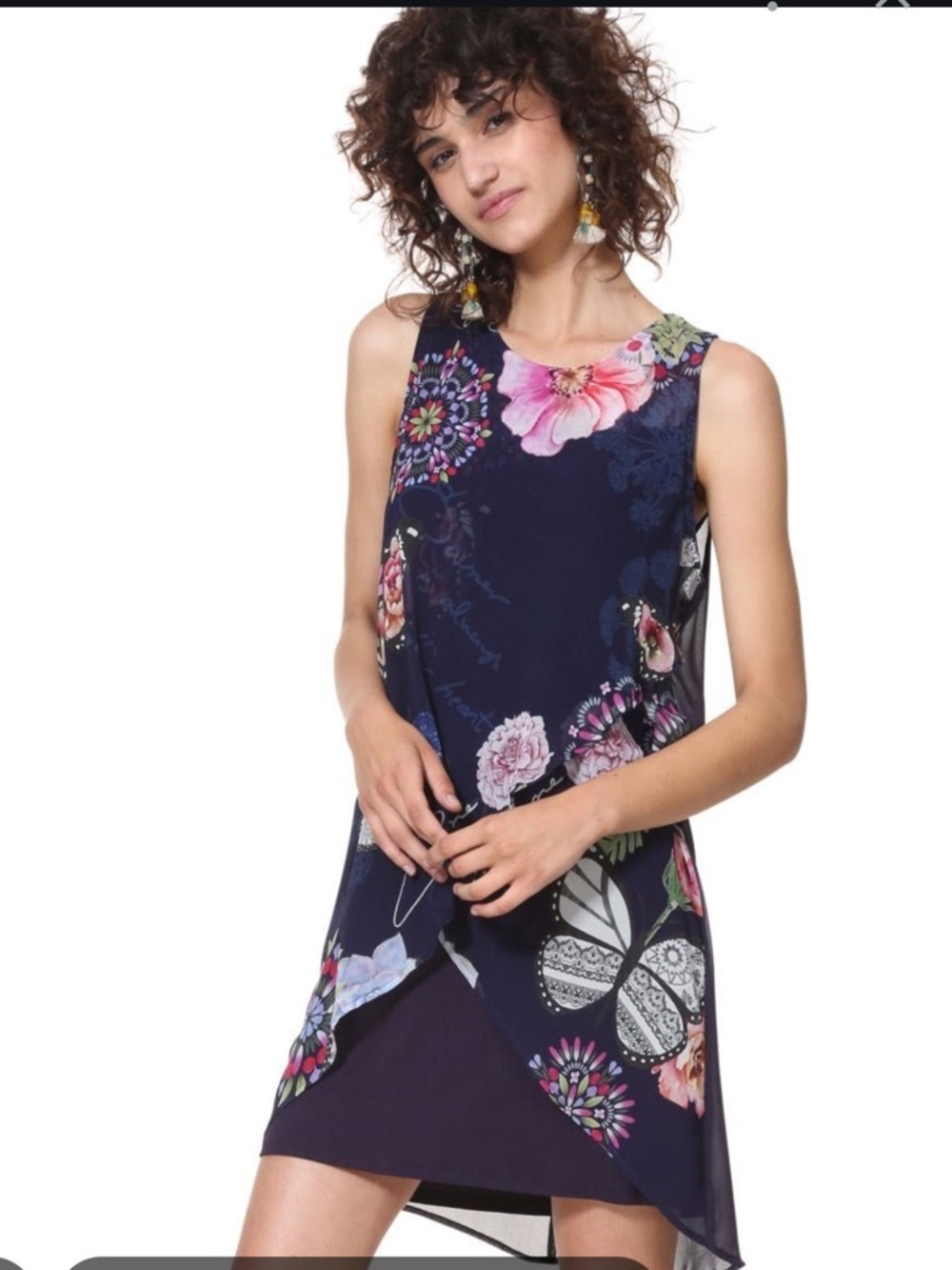 Desigual Navy Floral Layered Sleeveless Dress